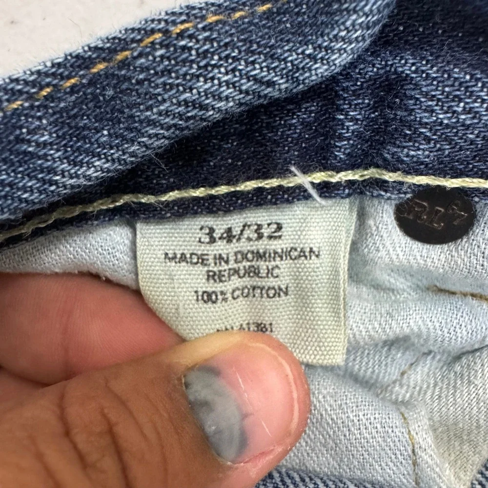 Polo Ralph Lauren Mens Blue Straight Leg Denim Jeans 34x32 Distressed 100 Cotton